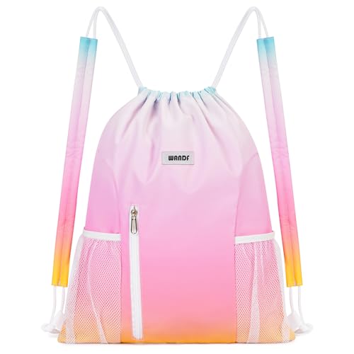 WANDF Drawstring Backpack, Gym String Bag with Shoulder Pad - color: M, Rainbow, size: Medium
