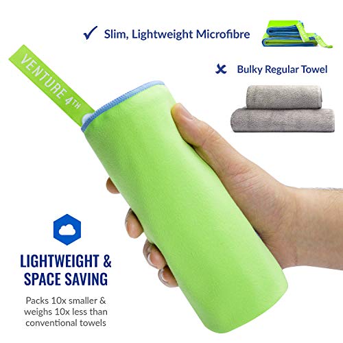 VENTURE 4TH Quick Dry Travel Towel, Ultra Soft Microfiber - 3 Sizes | Odor-resistant, absorbs 7x more than cotton. Fast-drying, skin-friendly microfiber. Includes tear-resistant carry bag. - color: Green Blue, size: 60.00" x 31.50"