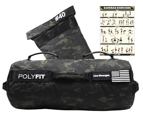 Polyfit Workout Sandbag Pro - Exact Sizing with Triple Closure Filler Bag - color: BLACK CAMO, size: 40 LB