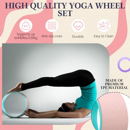 Arrowbash 5-in-1 Pink Yoga Wheel Set Back Stretcher Wheel Deep Tissue Massage Foam Roller Trigger Point Relieve Ball, Resistance Loop Exercise Bands Massage Roller for Deep Tissue Yoga Beginner Gift