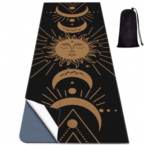 Yoga Mat Towel, Black Hot Yoga Non Slip Corner Pockets, 70 x 26 in | Soft Absorbent Microfiber With Four Corner Pockets, Fits Over Yoga Mats For Hot Yoga, Pilates, Gym, And Travel - color: Boho Sun-01, size: Small