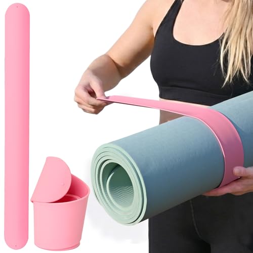 Aolamegs Yoga Mat Strap Slap Band-Instant One Snap Holder Keeps Mats Tightly Rolled & Secure -Soft Silicone Gym Accessories - color: Pink Yoga Mat Strap Slap Band