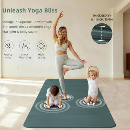 Foldable Yoga Mat 74"x47.2"x 0.4" – Large Yoga Mat - color: Deep green+Gray