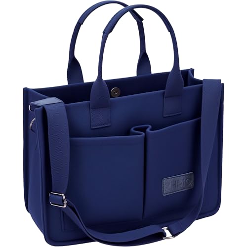 ZHMO Canvas Tote Bag for Women,Women's Bags Crossbody Bags Work Laptop Tote Bag Large Handbags Purse for Travel Nurse Teacher - color: Navy Blue With Compartments