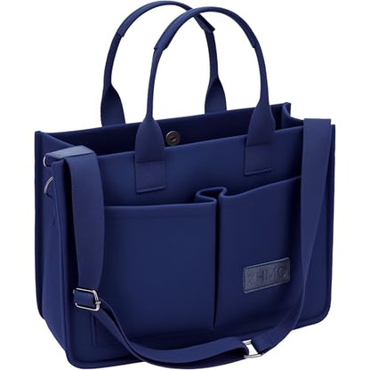 ZHMO Canvas Tote Bag for Women,Women's Bags Crossbody Bags Work Laptop Tote Bag Large Handbags Purse for Travel Nurse Teacher - color: Navy Blue With Compartments