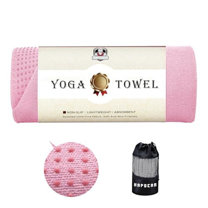 HAPBEAR Non Slip Yoga Mat Towel with Grip Dots, 72" x 24" Hot Yoga Towel - Super Absorbent Microfiber Yoga Towel for Hot Yoga, Bikram, Pilates and Gym Workout - Pink - color: Pink