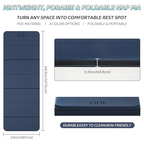 ILILI Foldable Yoga Mat 71 * 24 * 0.3 Inch - color: Dark Blue