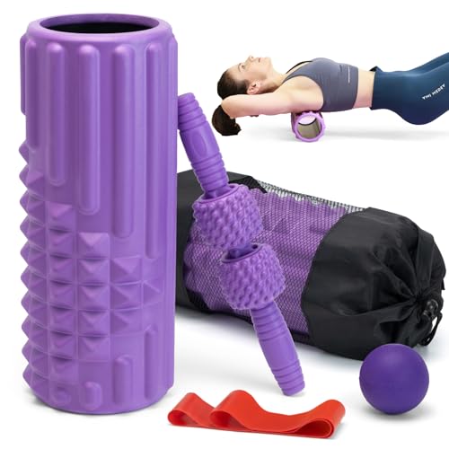 5 in 1 Foam Roller Set, High Density Patented Exercise Roller - color: Purple