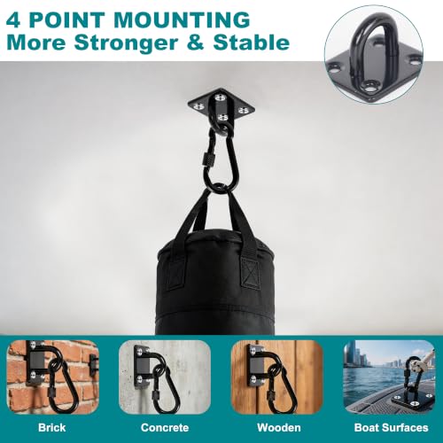 304 Stainless Steel Pad Eye Snap Hooks, 500LBS Heavy Duty Ceiling Hook, M5 | Black Hanging Kit with Locking Carabiner, Pad Plate Hooks for Hammock, Chair Swing, Plant,Sun Shade Sail, Marine Boat, Yoga - color: Black Square, size: M5