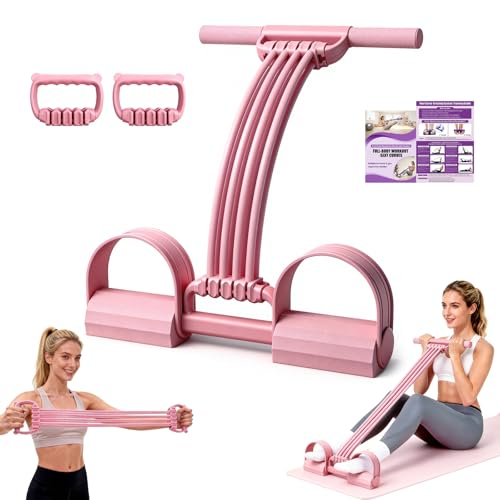 Foot Pedal Resistance Bands with Handles, Multifunction Elastic Yoga Exercise Bands, Home Gym Fitness Equipment for Women & Men to Tone Abs, Core, Legs, Arms, Waist - color: Multi-Pink