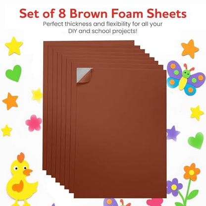 Self-Adhesive EVA Foam Sheets for Crafts – 2mm Thickness 8 Brown Sheets, 6 x 9 Inch, Peel & Stick Foam Paper for DIY, Scrapbooking & Kids’ Art. - color: Brown - 8 Pack