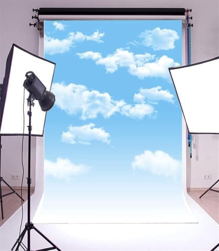 5x7ft Blue Sky and White Clouds Backdrop for Photography Vinyl Material | Clear Sky Photo Background Banner Airplane Theme Baby Newborn Birthday Cake Table Party Decorations Kid Portrait Studio Props - size: 5x7ft