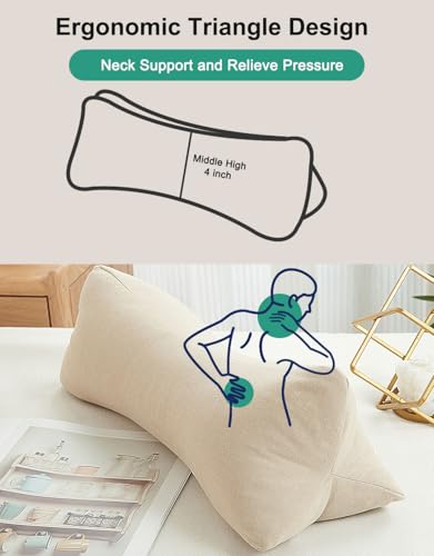 Buckwheat Pillows for Sleeping, Adjustable Buckwheat Hulls Neck Cervical Roll Pillow with Washable Cover, Home Office Travel Neck Pain Relief Lumbar Support, Tan 15 X 5 Inches - color: Tan