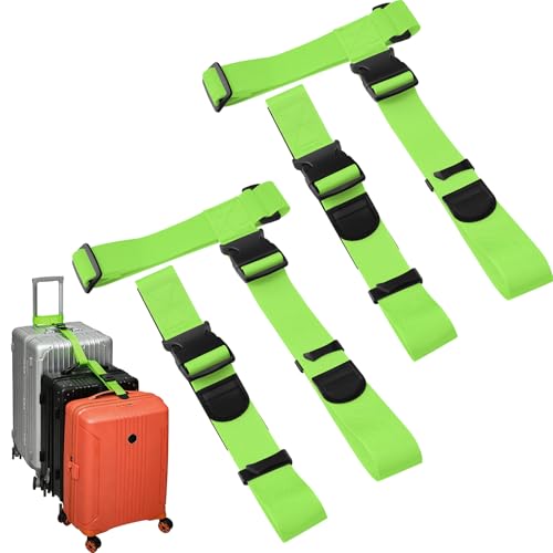 BILIONE 4 Pack Luggage Connector Straps,Connect 3 Suitcases ＆ Add A Bag | Suitcase Straps, Luggage Straps for Suitcases Adjustable Buckle Belt,Suitable for Suitcases from 20 to 32 inches (Green) - color: Green, size: 4 Pack