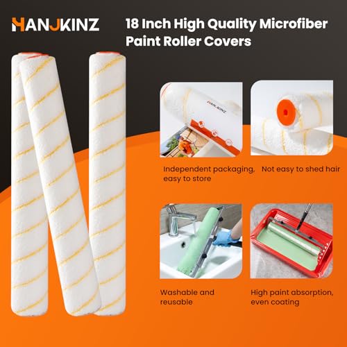 18 Inch Microfiber Paint Roller Covers, 3 Pack, 3/8" Nap | Thick Microfiber Sleeves 18 Inch, Wide Large Rollers, Practical Painting Supplies for Big Wall Painting Jobs - size: 18 Inch,3 Pack