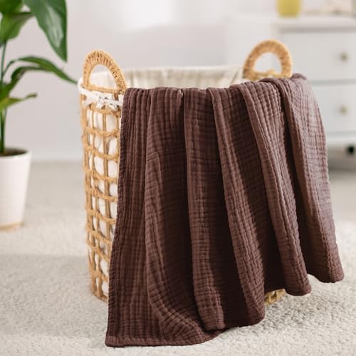 Carriediosa 100% Cotton Muslin Throw Blanket 66 x 90 Summer Gauze for Adult - color: Dark Brown, size: Twin XL