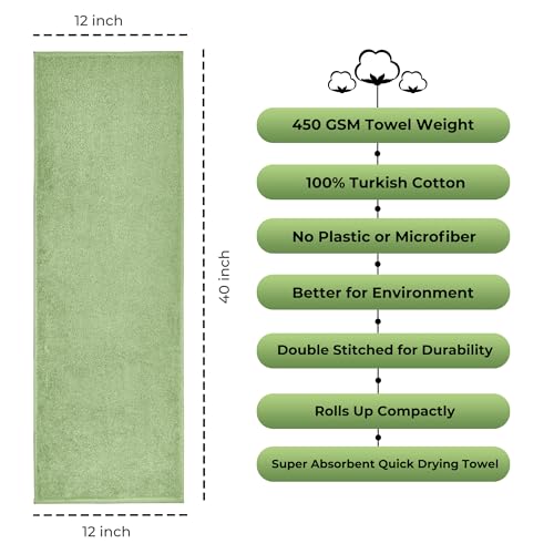 NUKURA 12” x 40” Gym Sweat Towel, 450 GSM, 100% Cotton, High Absorbency, Extra Soft & Quick Dry Workout, Yoga, Fitness, Pickleball, Running Neck Towel – Sage Green - color: Sage Green