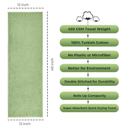 NUKURA 12” x 40” Gym Sweat Towel, 450 GSM, 100% Cotton, High Absorbency, Extra Soft & Quick Dry Workout, Yoga, Fitness, Pickleball, Running Neck Towel – Sage Green - color: Sage Green