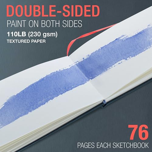 U.S. Art Supply 5.5" x 8.5" Watercolor Book (2 Pack, 76 Sheets Each) | 110lb (230 GSM) Linen-Bound Hardcover Artist Paper Pads - Acid-Free Cold-Pressed Watercolor Paper Pad Mixed Media - size: 5.5-x-8.5-inch
