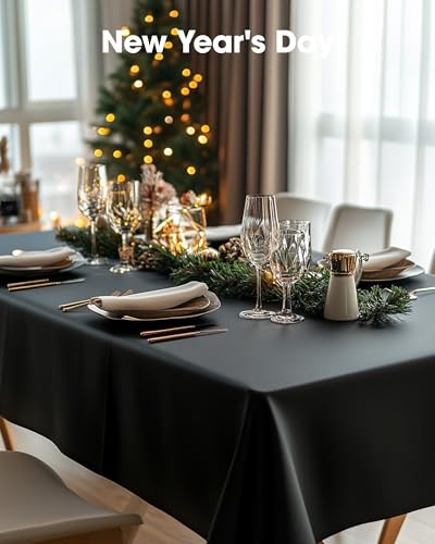 Pureegg Plastic Table Cloth Disposable 8 Pack, 54 x 108 Inch Table Cloths, Graduation Decorations Class of 2025, Graduation Party Tablecloths, Rectangle, Plastic Cover, Leakproof & Sturdy, Black | Graduation Party, Class of 2026, Leakproof & Sturdy, Black