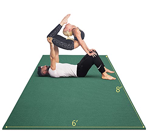GXMMAT Large Yoga Mat 12'x6'/10'x6'/6'x8'(7mm) | Extra Thick Workout Mats for Home Gym &Garage Flooring,Comfortable Barefoot Non-Slip Wide Exercise Mat for Pilates,Stretching - color: Green Jasper, size: 6*8 FT