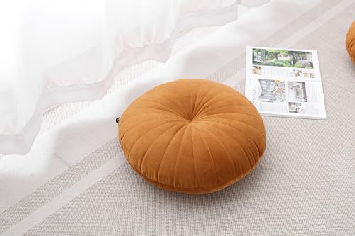 Floor Pillow Meditation Cushion Round Large Floor Pillows Seating for Adults, Velvet Thick Floor Cushions for Yoga Living Room Balcony Outdoor Tatami 18inch（Caramel） - color: Caramel