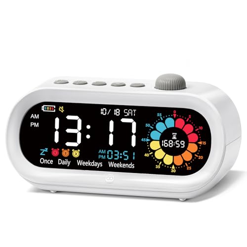 Mooking 3 in 1 Digital Alarm Clock for Bedroom with Visual Timer for Kids - color: White