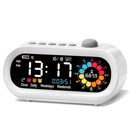 Mooking 3 in 1 Digital Alarm Clock for Bedroom with Visual Timer for Kids - color: White