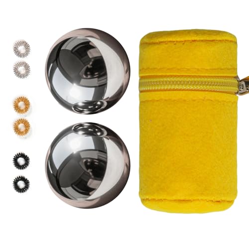Baoding Balls with Chime 1.5 Inch - Pocket-Sized Stainless Steel Hand Exercise Balls, Stress Relief Massage Balls for Office, Travel & Commutes (with Bell Sound) (Yellow, 1.5 Inch) - size: 1.5 Inch (with bell sound)