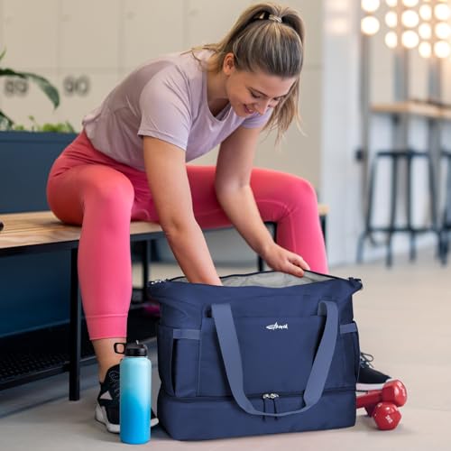 Gym Bag for Women, Personal Item Travel Bag with Shoes Compartment for Trip - color: Dark Blue, size: Medium