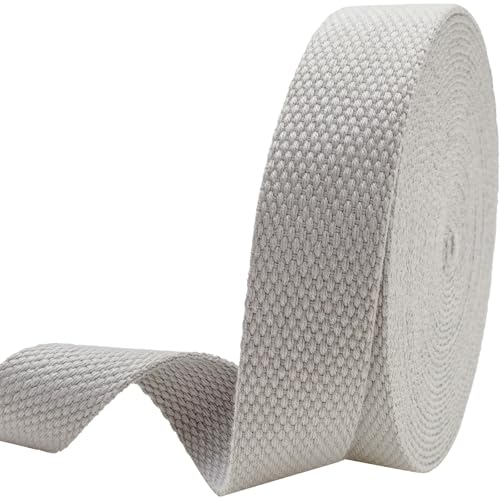 Heavy‑Duty Cotton Webbing Strap 1''x6yds Gray for Bags | 2mm thick webbing for dog collars, backpack, bag handles, apron straps, slings, sewing repairs & DIY craft projects. - color: Gray