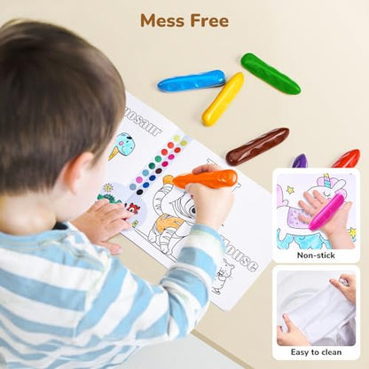 JoyCat 8 Colors Jumbo Crayons for Toddlers 1-3, Washable and Unbreakable | Easy-grip triangular shape for little hands, non-toxic natural wax and 8 vibrant colors in compact gift-box packaging.