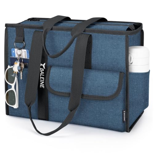 BALEINE Utility Tote Bag for Women with Zipper, Teacher Nurse Work Bag | Detachable Reinforced Bottom, Water Resistant Oxford, Multiple Organized Pockets, Foldable Lightweight for Travel Shopping - color: Navy, size: Medium