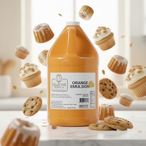 Collective Aromas Co. Orange Emulsion for Baking, Concentrated Orange Flavoring for Cakes, Cookies, Frosting & Desserts, Alcohol Free, Kosher, 1 Gallon (128 fl oz), Made in USA - size: Orange - 1 Gallon (128 fl oz)