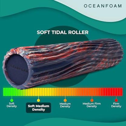 Oceanfoam Soft Tidal Roller (Dark Navy, Red and Natural Marbled) - Low Density Foam Roller for Physical Therapy, Back Pain, Exercise & Stretching - Wave Textured - Yoga, Wellness - Full Size, 20" x 5" - color: Dark Navy, Red & Natural Marbled