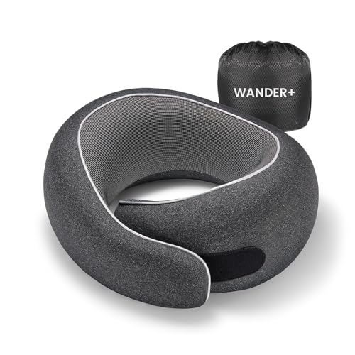 Wander+®Travel Neck Pillow, Pure Memory Foam Neck Pillow for Airplanes, Comfortable Breathable Cover, 360 Degree Support Ergonomic Design Best for Sleeping Plane Train Travel Essentials Max Black - color: Black