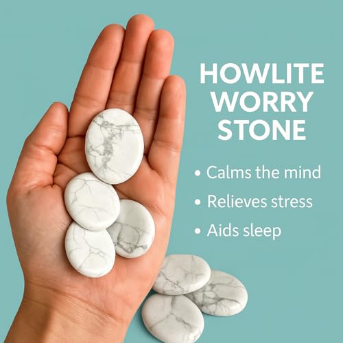 Natural Polished Thumb Palm Crystal for Meditation, Howlite Worry Stone for Stress Relief, Anxiety Support & Pocket Reiki Healing - color: Howlite