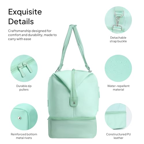 Travel Duffle Bag for Women, 40L Weekender Bags Airline Approved Carry On with Shoe Compartment & Waterproof Wet Pocket, Durable Nylon Weekender Overnight Bag for Travel, Gym, Business Trip, Green - color: Green