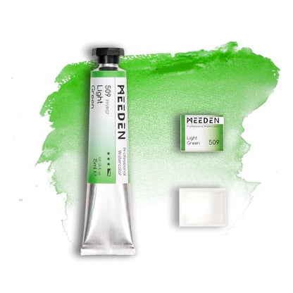 MEEDEN Professional Artist Watercolor Paint: Light Green - 15ml/0.5oz | Water Color Tube, Semi-Moist Pigment Half Pan and Empty Matching Half Pan for Artists Pros - color: Light Green