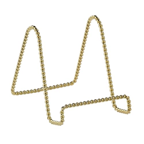 TRIPAR Decorative Twisted Wire Stand, Brass Display (4 Inch Depth) Tabletop Easel Sleek & Modern Look - Perfect for Books, Plates, Photos & More - color: Brass, size: 4 Inch