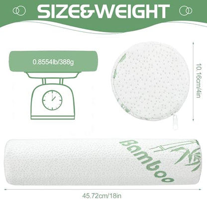 Bucherry 2 Pcs 18 x 4 Inches Cervical Neck Roll Memory Foam Pillow Cylinder Bolster Pillow for Bed Round Neck Support with Removable Washable Cover for Sleeping Travel Yoga Legs Back Lumbar - size: 18 x 4 Inches