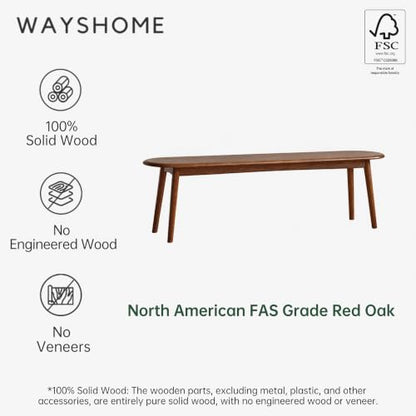 Solid Oak Dining Bench, 55.1 Inch Wood Bench for Dining Room - color: Walnut, size: 55.1''