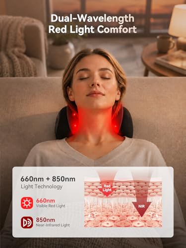 FliKEZE Neck Support Pillow with Air Lift Massage | Dynamic air lift support with dual-wavelength red light, gentle heat, cordless design and removable small pillow, Black
