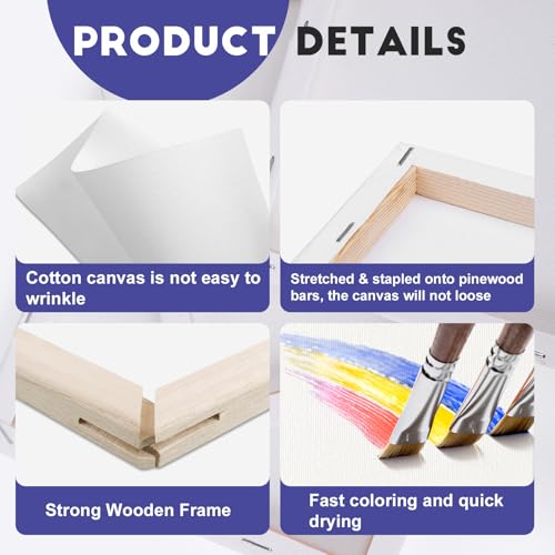 ESRICH Small Stretched Canvas for Painting 6x6 inch, 2/5''Profile Art Primed 16 Pack Canvases for Painting, Cotton Small Professional Blank Paint Canvas for Kids and Art Supplies, for Acrylics, Oils. - size: 6x6in-16 Packs