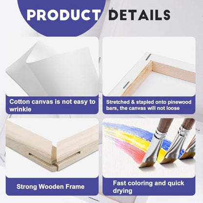 ESRICH Small Stretched Canvas for Painting 6x6 inch, 2/5''Profile Art Primed 16 Pack Canvases for Painting, Cotton Small Professional Blank Paint Canvas for Kids and Art Supplies, for Acrylics, Oils. - size: 6x6in-16 Packs