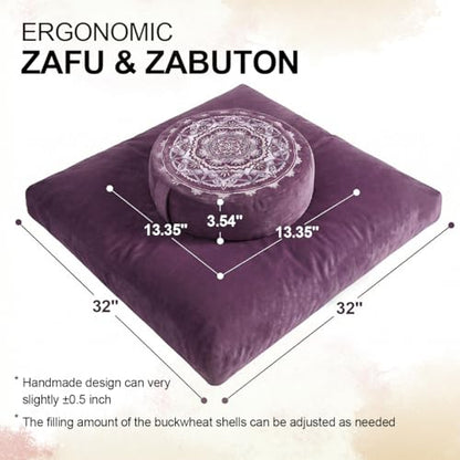 Ultimate Meditation Cushion Set – 2-in-1 Zafu & Zabuton, Buckwheat & Memory Foam, Velvet Cover for Yoga & Mindfulness (Purple) - color: Purple