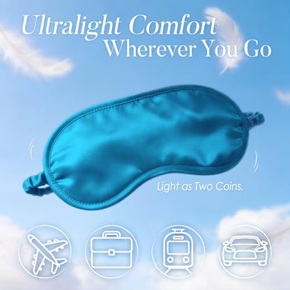 Breathable Silk Sleep Mask Blindfold, Elastic Blackout Eye Cover Headband for Sleeping Nap Travel Time, Peacock Blue, 1 Pack - color: Peacock Blue