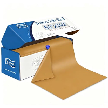 Disposable Gold Plastic Table Cover Roll 54in X 240ft - Heavy Duty Waterproof Tablecloth with Easy Slide Cutter for Weddings, Parties & Events - color: Gold, size: 2880" x 54" (Rectangular)