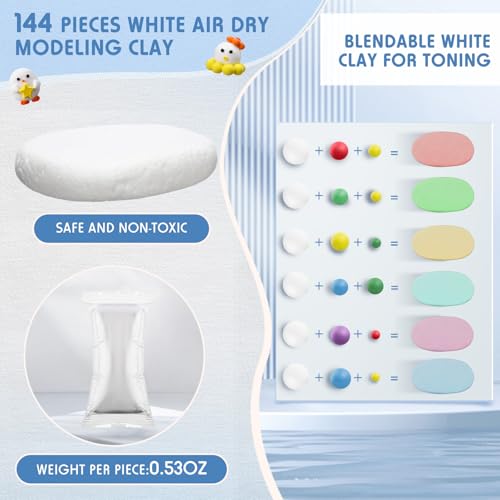 WinnerWhy 144 Pcs Total 76oz Air Dry Clay Soft Non-Toxic Molding Clay for DIY Arts Craft Sculpting Molding Projects Rewards Supplies(White) - color: White