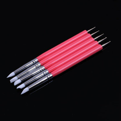 4PCS Double-Ended Metal Ceramic Clay Ball Stylus Dotting Tools and 5PCS 2 Way Silicone Polymer and Embossing Paper Flower Indentation Tool for Drawing - color: pink